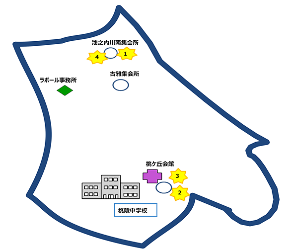 桃ヶ丘小学校区の地図